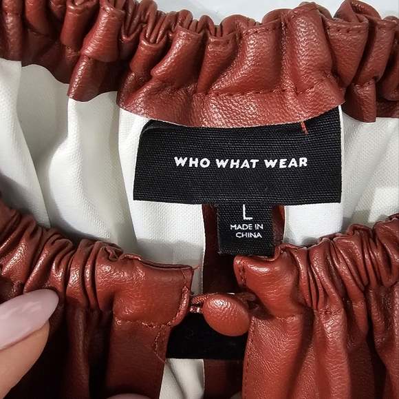 New Women's Faux Leather Balloon 3/4 Sleeve Blouse - Who What Wear  - Picture 4 of 7